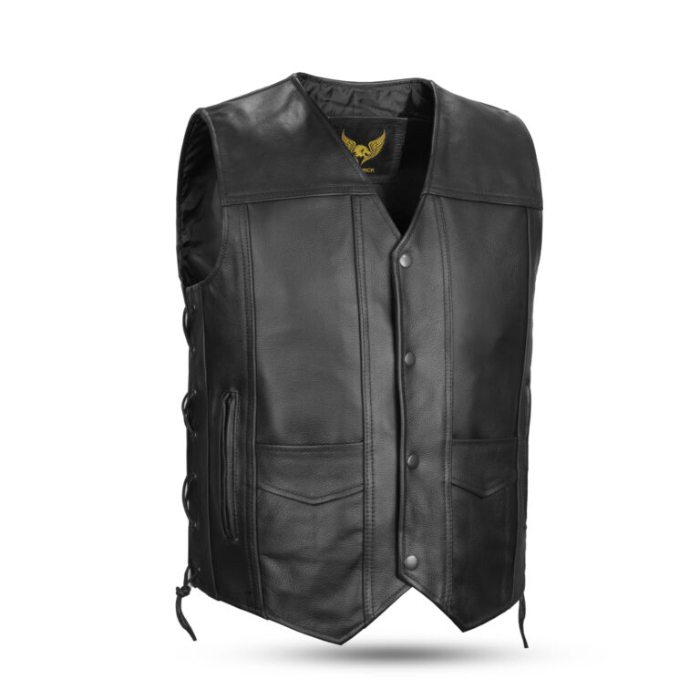 Leatherick Gilet in vera pelle bovina con lacci laterali