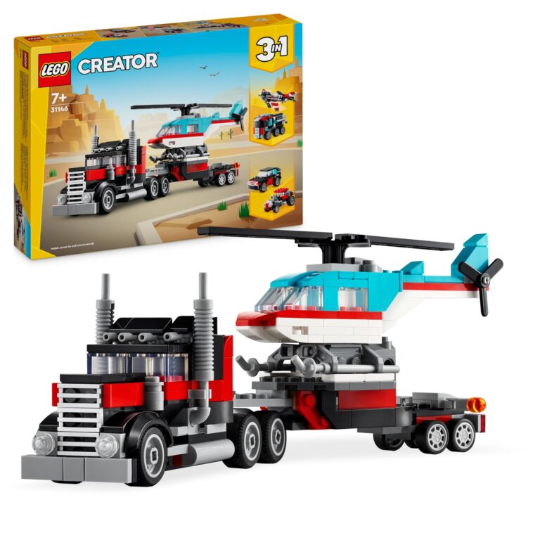 LEGO Creator 3 in 1 Autocarro con Elicottero, Giochi per Bambini e Bambine da 7 Anni, Camion Giocattolo Ricostruibile in A...