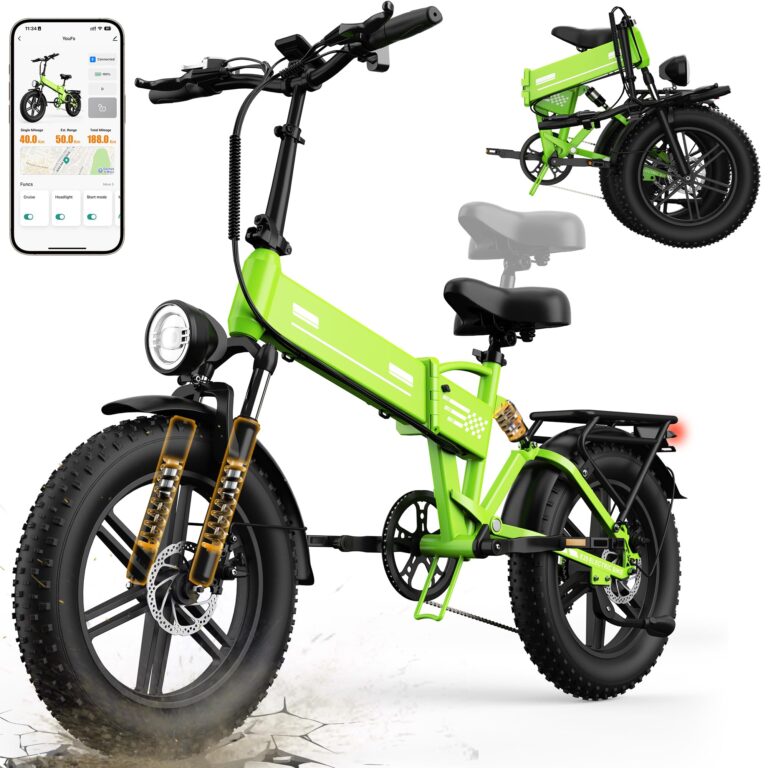 EGGKING Bicicletta Elettrica a Pedalata Assistita 20" x 4.0 Fat Tire, Doppia Sospensione, 7 Velocità, Batteria Rimovibile ...