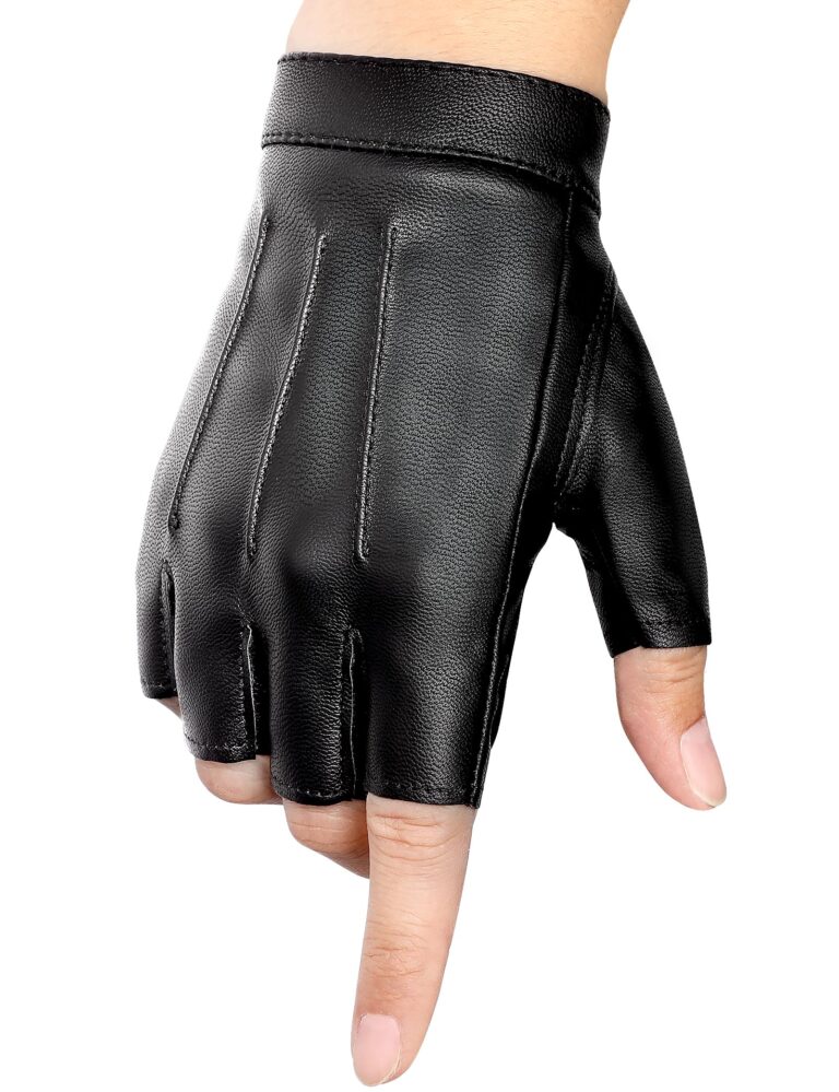 MELLIEX Guanti Mezze Dita in Pelle PU Antiscivolo per Moto e Ciclismo