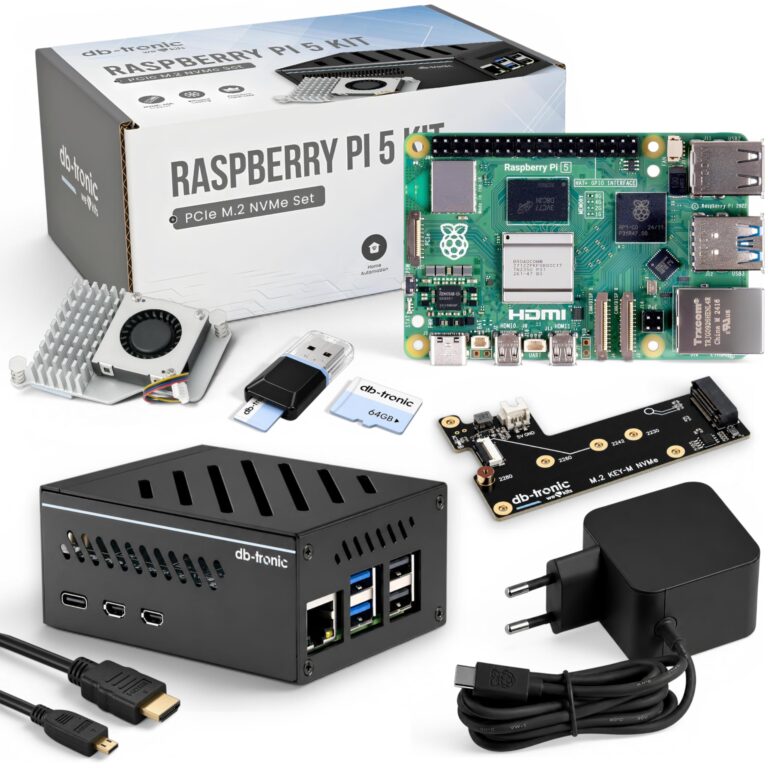 Raspberry Pi 5 8GB con NVMe SSD 64GB, case in metallo e alimentatore