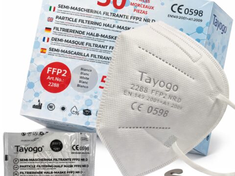 Tayogo 50 Mascherine FFP2 Bianche CE – 5 Strati, Filtrazione ≥ 99,5%