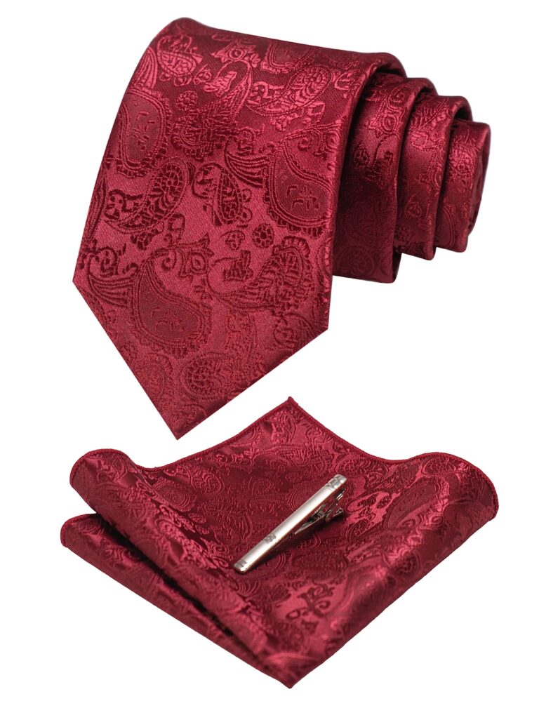 JEMYGINS Set Cravatta Paisley con Fazzoletto e Fermacravatta