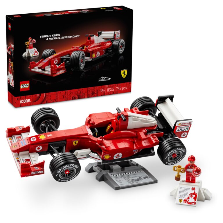 LEGO Icons Ferrari F2004 e Michael Schumacher - Modello di Auto F1 per Adulti - Set con Motore V10 e Minifigure da Collezi...