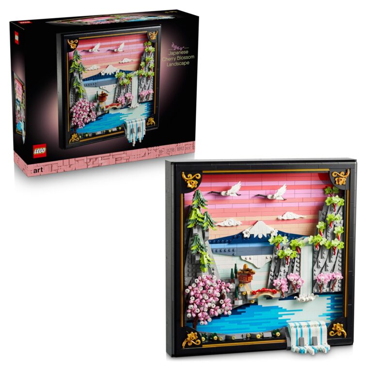 LEGO Art Japanese Cherry Blossom Landscape - DIY Miniature Model Kit for Adults - 3D Wall Art in Shadow Box Frame w/Mount ...
