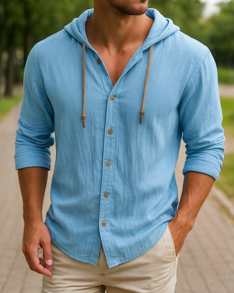 Felpa Uomo Cotone e Lino con Cappuccio, Manica Lunga Casual