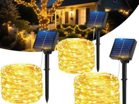 Luci Solari Esterno 17M 150 LED Filo di Rame 8 Modalità (3 Pezzi)