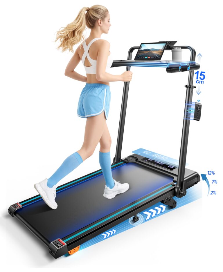 Tapis Roulant Elettrico Piehevole, 6 IN 1 Tapis Roulant Salvaspazio 1-12km/h con Inclinazione 12%, 3,0 HP, Maniglia Telesc...