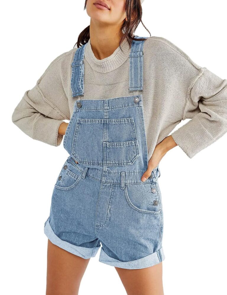 Sukany Salopette corta donna in denim con bretelle regolabili
