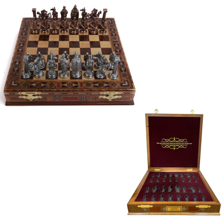 GiftHome Royal Medieval British Army Set di scacchi in metallo di rame antico per adulti pezzi fa...