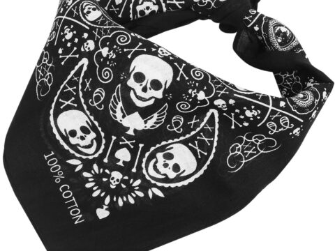 TRIXES Bandana Nera con Teschio e Bordo a Scacchi Bianco e Nero