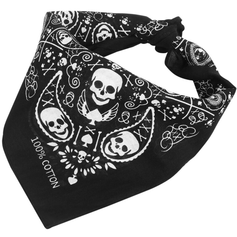 TRIXES Bandana Nera con Teschio e Bordo a Scacchi Bianco e Nero