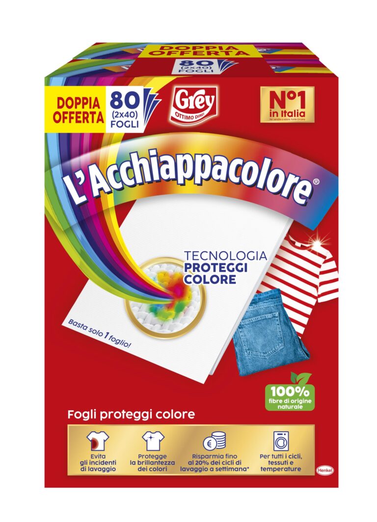 Grey L'Acchiappacolore Fogli Cattura Colore Lavatrice Evita Incidenti Lavaggio, Foglietti Acchiappacolore e Anti Sporco, Confezione da 80 fogli, 40 x 2