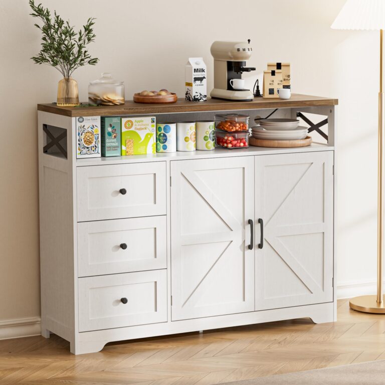 BonVache Credenza, credenza con cassetti, credenza con scaffali aperti, per cucina, sala da pranzo, soggiorno, 120 x 35 x ...