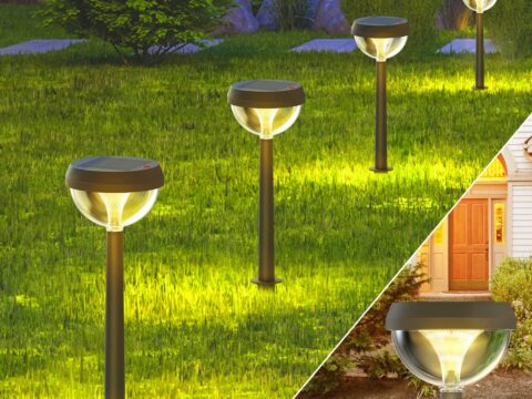 Linkind Lampada da Giardino Solare a Palo, 3 Modalità, IP54, Bianco Caldo
