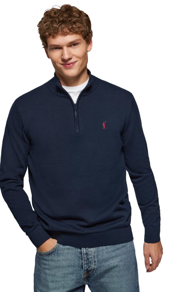 Polo Club Pullover Uomo 100% Cotone con Zip al Collo