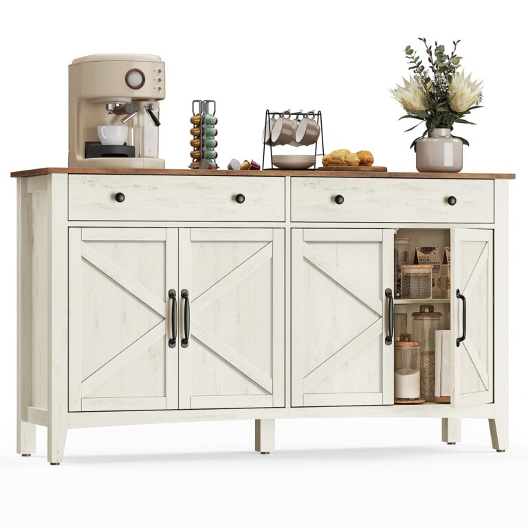VASAGLE Credenza Cucina, Mobiletto con Cassetti, Mobile con Ante e Ripiani Regolabili in Altezza, Stile Farmhouse, per Sog...