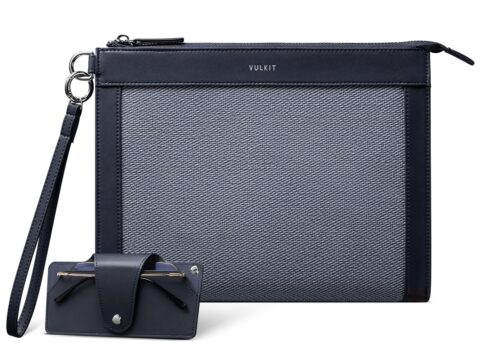 VULKIT Pochette da Polso Uomo con Custodia Occhiali Blu Navy
