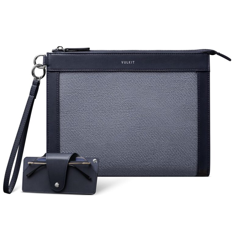 VULKIT Pochette da Polso Uomo con Custodia Occhiali Blu Navy