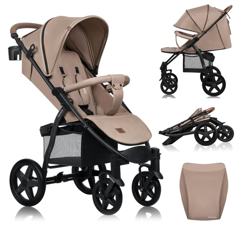 LIONELO Annet passeggino leggero pieghevole grigio regorabile con posizione sdraiata con ruote EVA cappottina XXL con zanz...