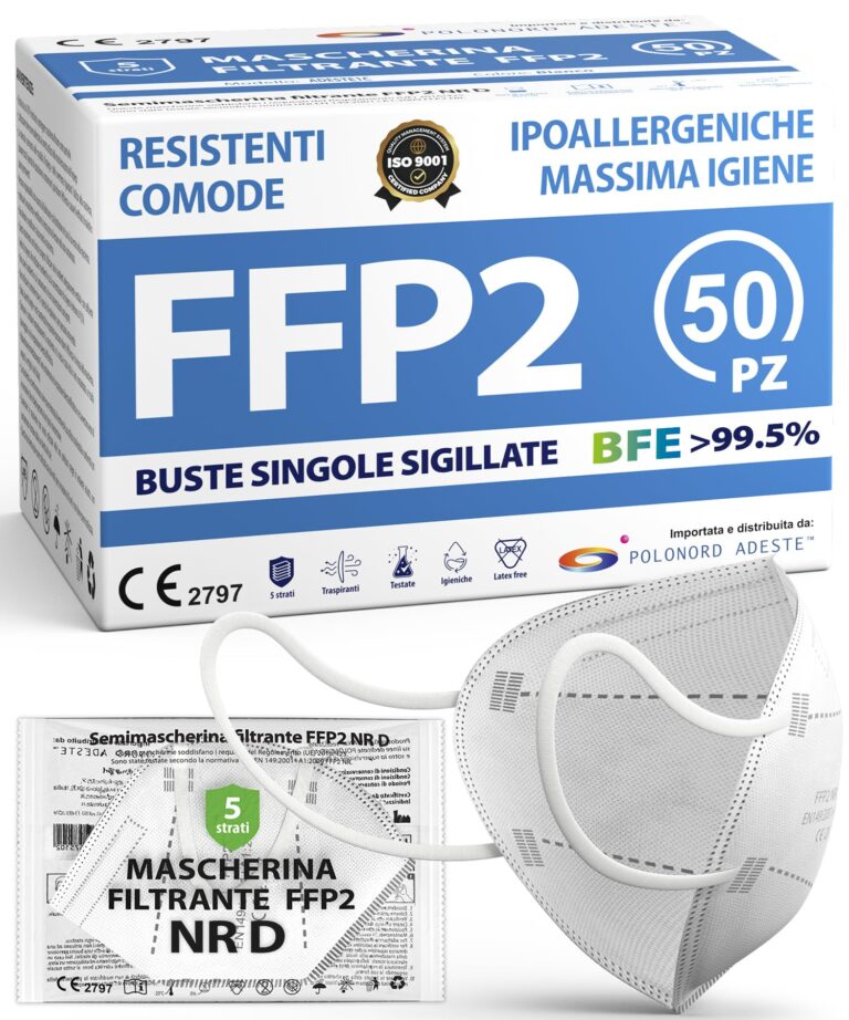 ADESTE Mascherine FFP2 Bianche Certificate CE – 50 pezzi