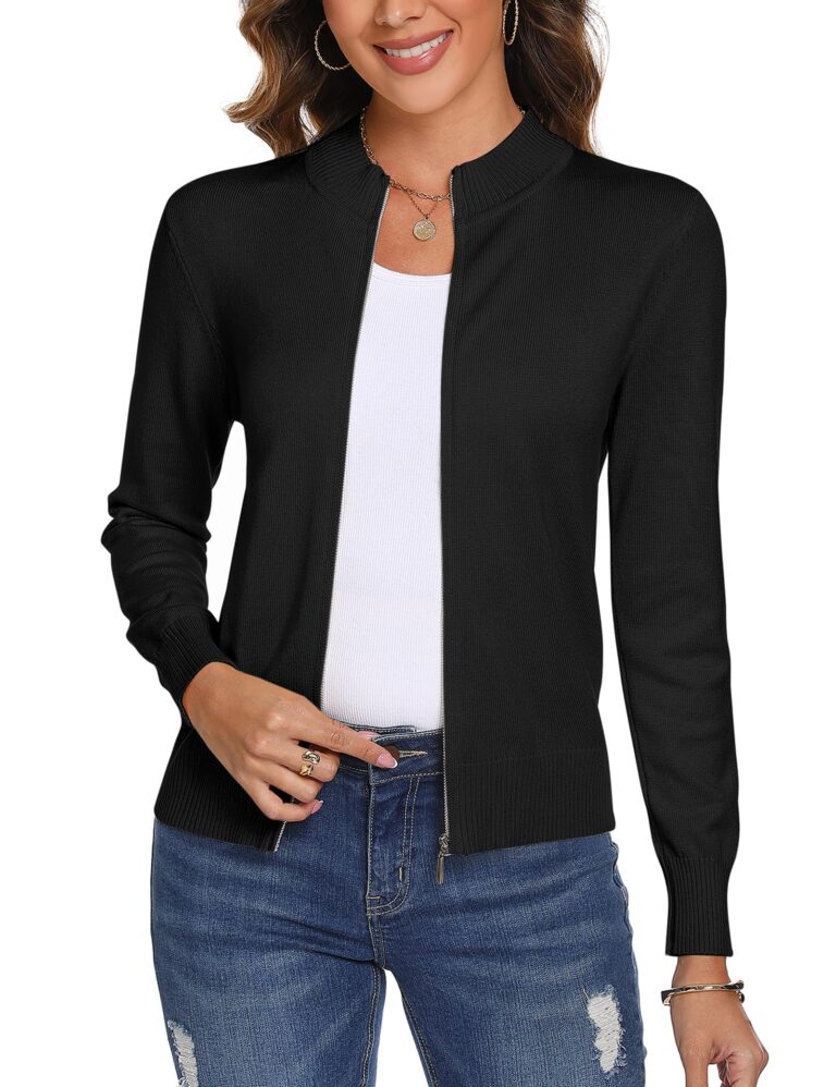 Aottori Cardigan Donna con Zip Leggero Maniche Lunghe