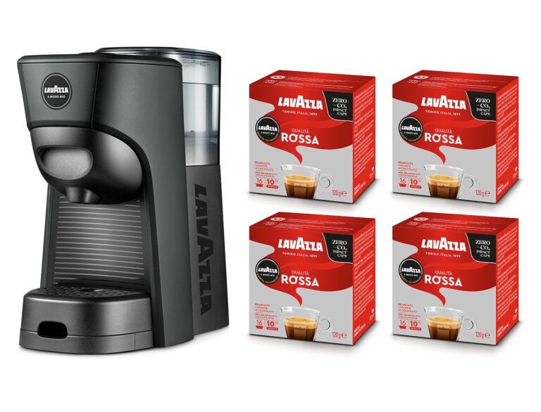 Lavazza, A Modo Mio Macchina per Caffè Tiny Eco Nera con 64 Capsule Qualità Rossa Incluse, Macchina per Espresso in Plasti...