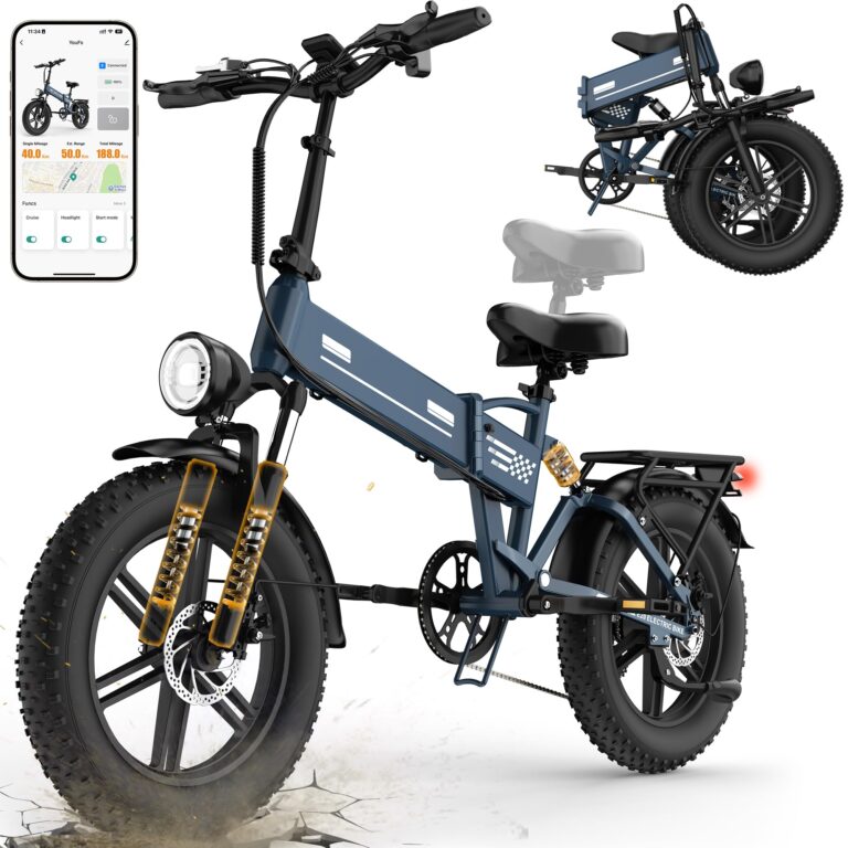 EGGKING Bicicletta Elettrica a Pedalata Assistita 20" x 4.0 Fat Tire, Doppia Sospensione, 7 Velocità, Batteria Rimovibile ...