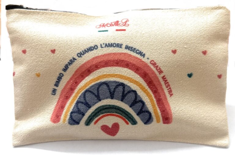 Pochette Maestra in Tela con Arcobaleno e Cuori - Idea Regalo