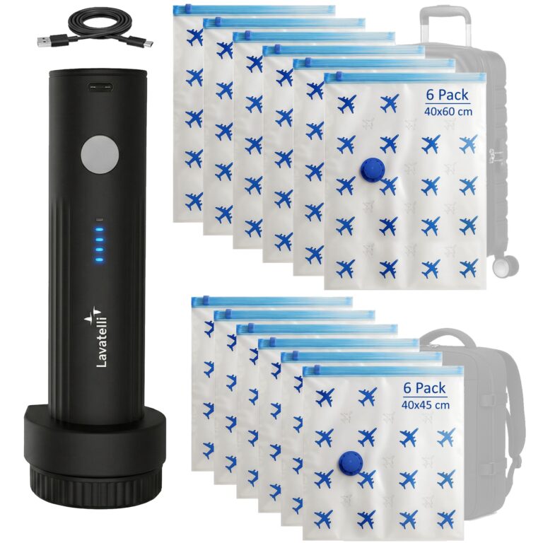 Lavatelli Ultimate Travel Set: pompa sottovuoto wireless e 12 sacchetti salvaspazio