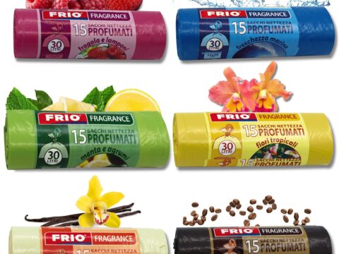 FRIO Multifrutti Sacchetti spazzatura 30L profumati, 90 pezzi in 6 aromi