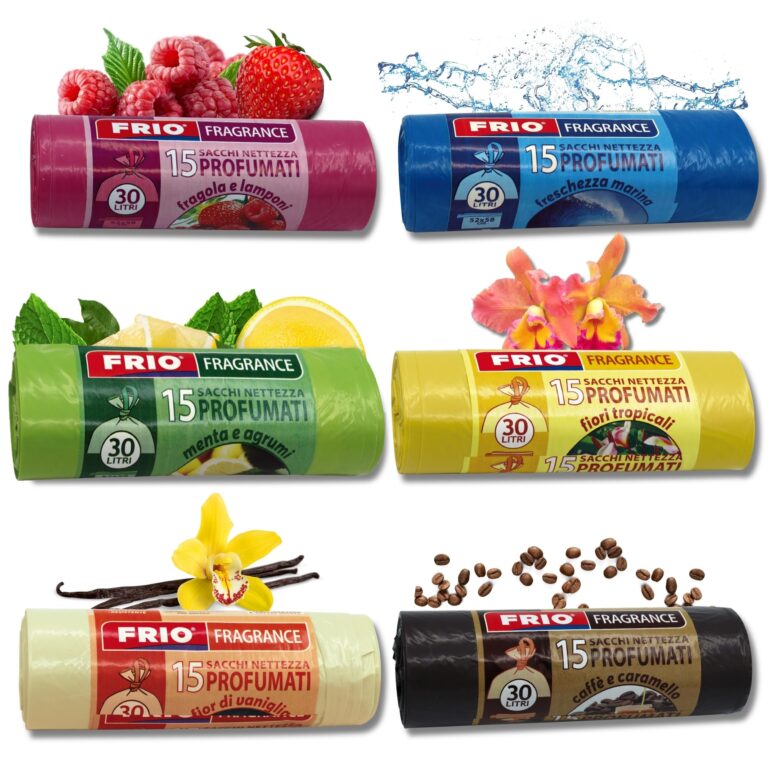 FRIO Multifrutti Sacchetti spazzatura 30L profumati, 90 pezzi in 6 aromi
