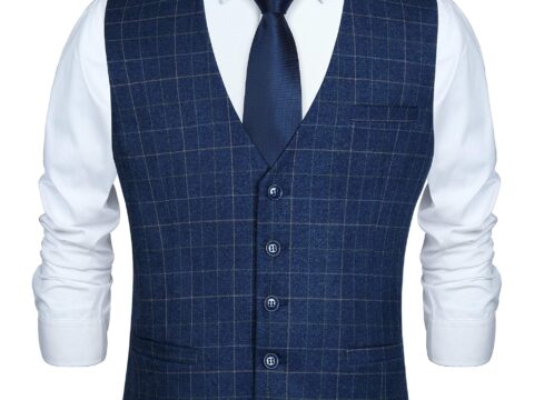 HISDERN Gilet Uomo in Cotone a Quadri per Matrimoni e Cerimonie