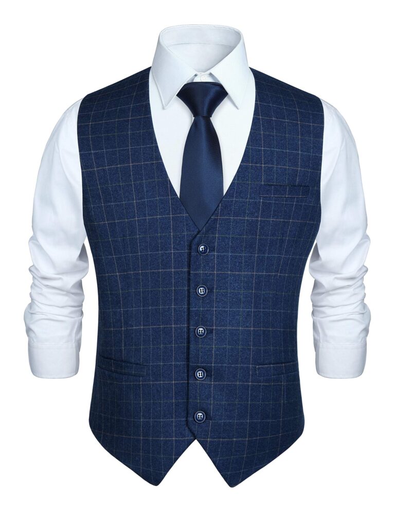 HISDERN Gilet Uomo in Cotone a Quadri per Matrimoni e Cerimonie