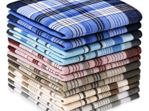 Aomig Fazzoletti Uomo in Cotone Plaid 40×40 cm – Set 12 Pezzi 6 Colori