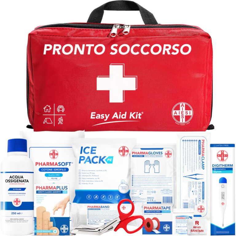 AIESI Easy Aid Kit Pronto Soccorso con Termometro e Disinfettante