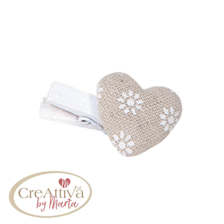 Cuore Foderato In Cotone Stampa Fiorellini Con Molletta