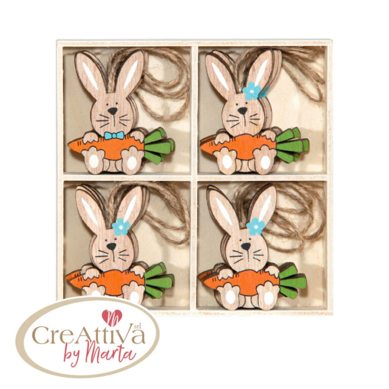 Box 16Pz Coniglietti In Legno Con Carota H.5Cm – 78Dec14300