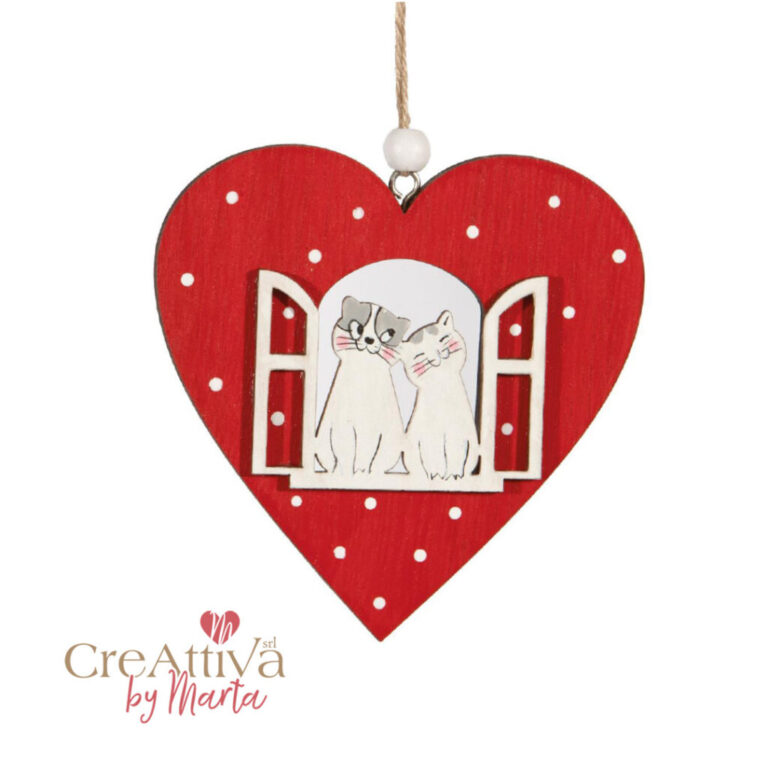 Cuore Con Gatti In Legno 10X10Cm – 78Dec16700