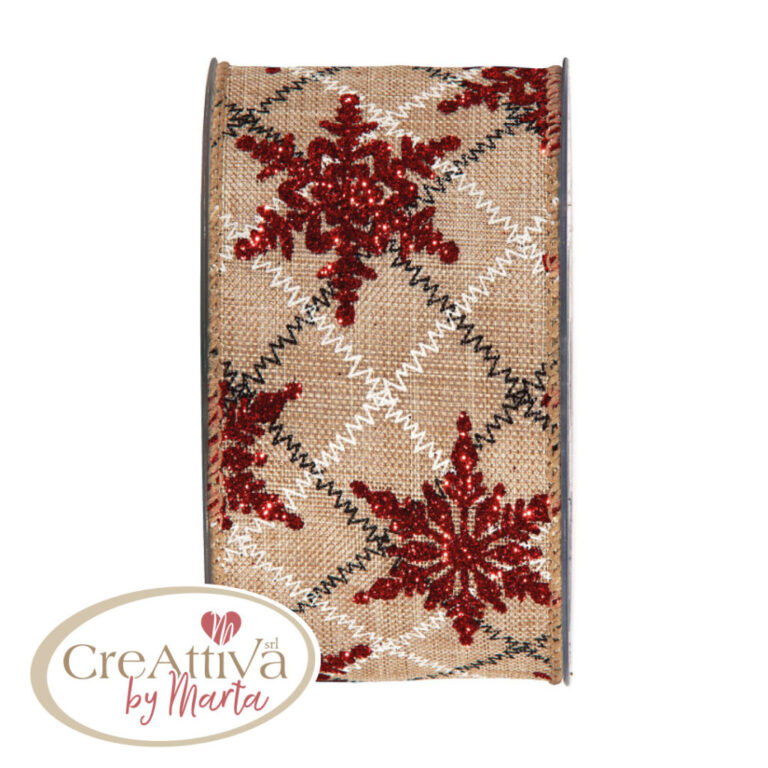 Nastro Scacchi Fiocchi Di Neve Glitter H.6,3Cm – 78Nas27700