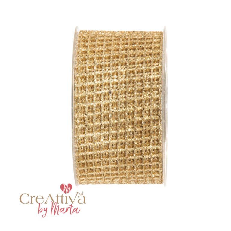 1 Metro Di Nastro Rete Glitter Oro H6,3Cm – 78Nas312