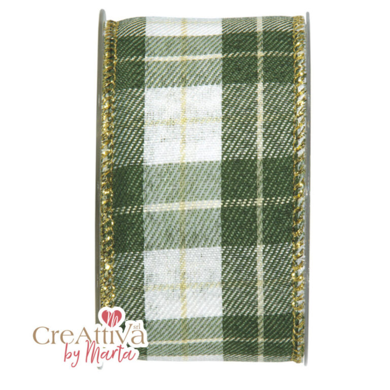 1 Metro Di Nastro Animato Tartan Verde Glitter Oro H6,3Cm – 78Nas321 –