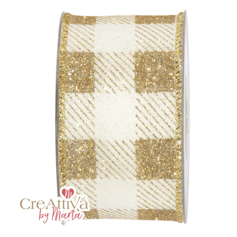 1 Metro Di Nastro Tartan Glitter Oro H6,3Cm – 78Nas323
