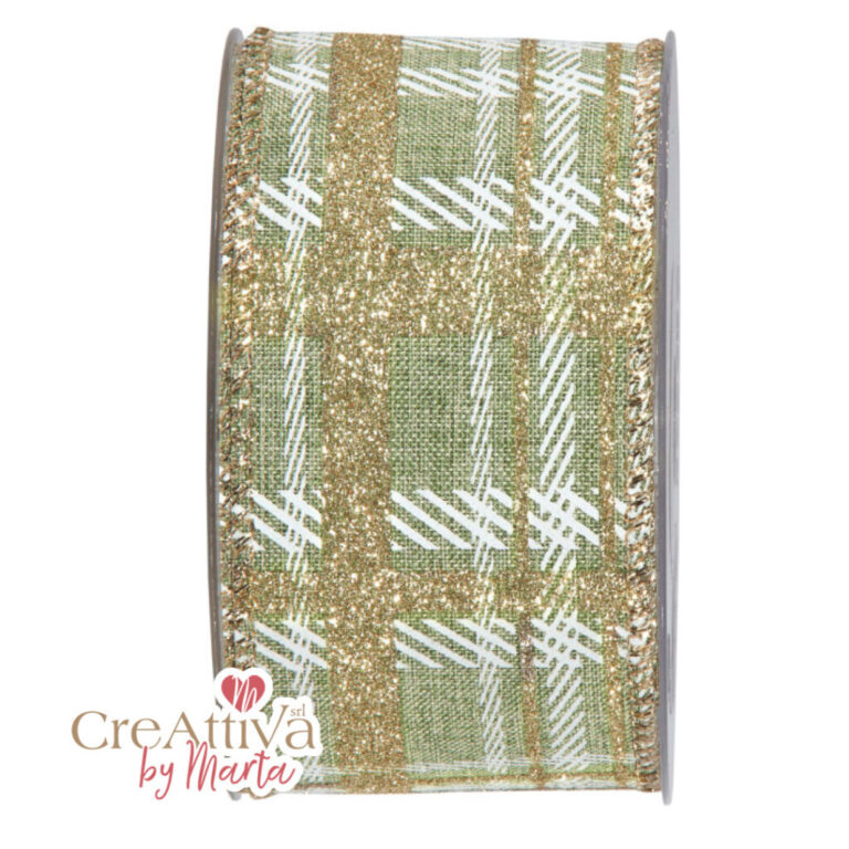 1 Metro Di Nastro Tartan Verde Glitter H6,3Cm – 78Nas325