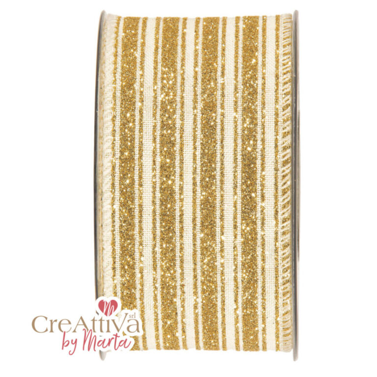 1 Metro Di Nastro Animato Righe Glitter Oro