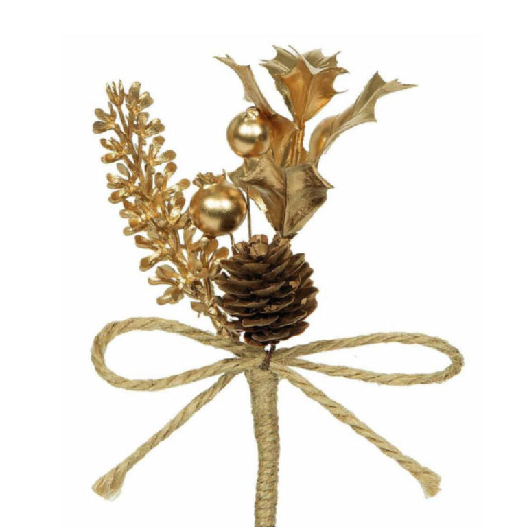 Rametto Pungitopo E Pigna Oro Con Cordino H.16,5Cm – 78Dec229