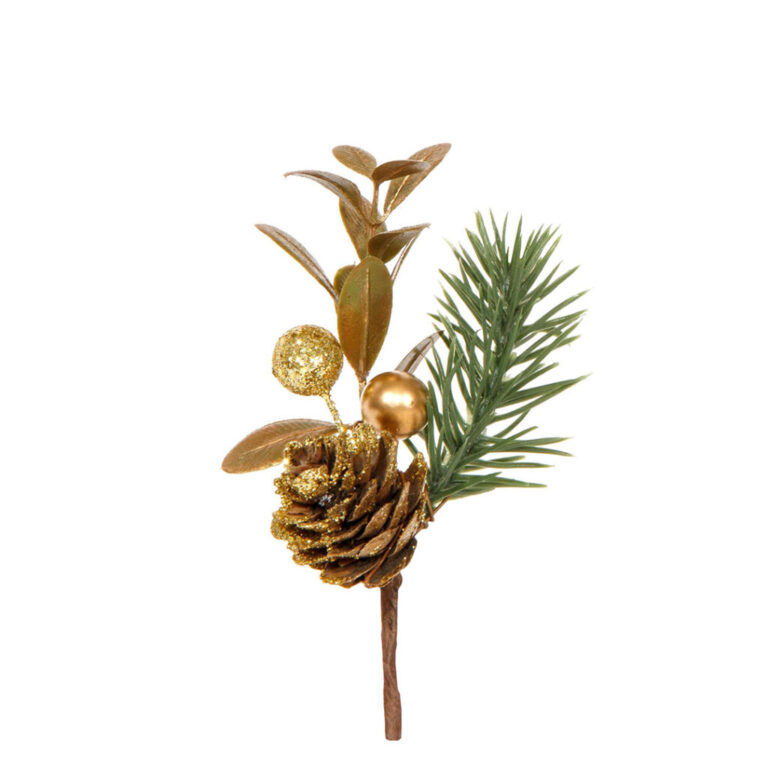 Ramo Di Pino Con Bacche Oro E Pigna H10 Cm – 78Dec244
