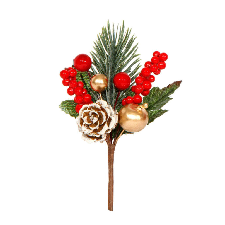 Rametto Di Pini E Foglie Con Pigne E Bacche Rosse H12Cm – 78Dec247