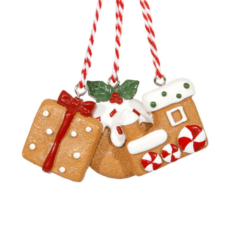 Mix 3 Decorazioni In Resina Palla, Pacchetto E Trenino Effetto Biscotti H4,5Cm X 3Cm – 78Dec259