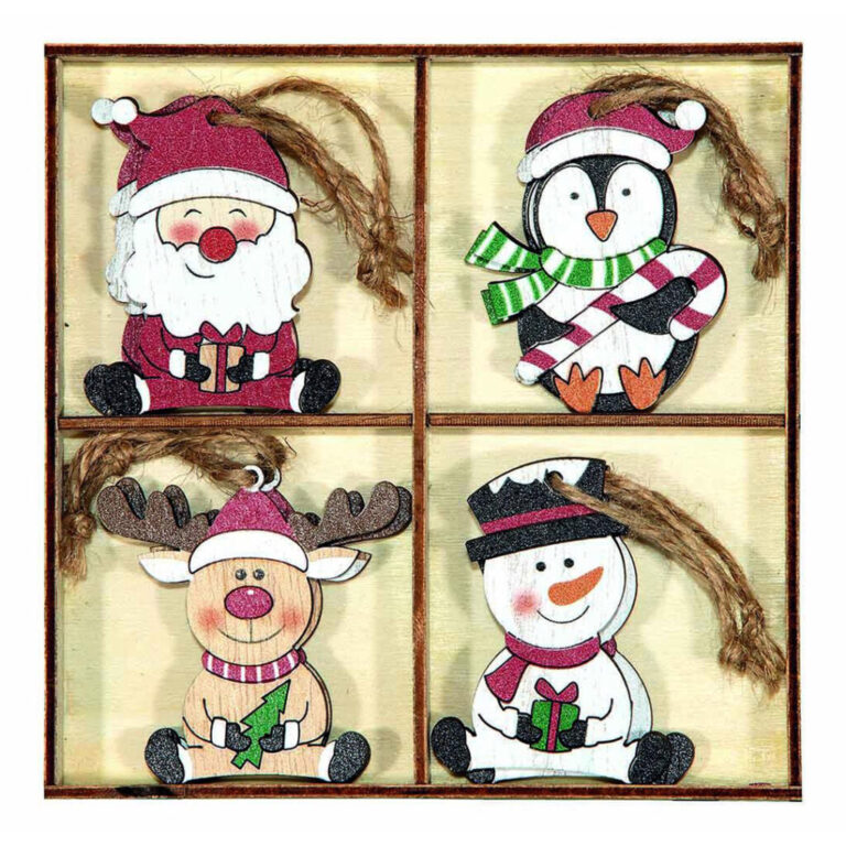 8 Decorazioni In Legno Natalizie Babbo, Renna, Pupazzo Di Neve E Pinguino H5,5Cm X 4Cm – 78Dec262